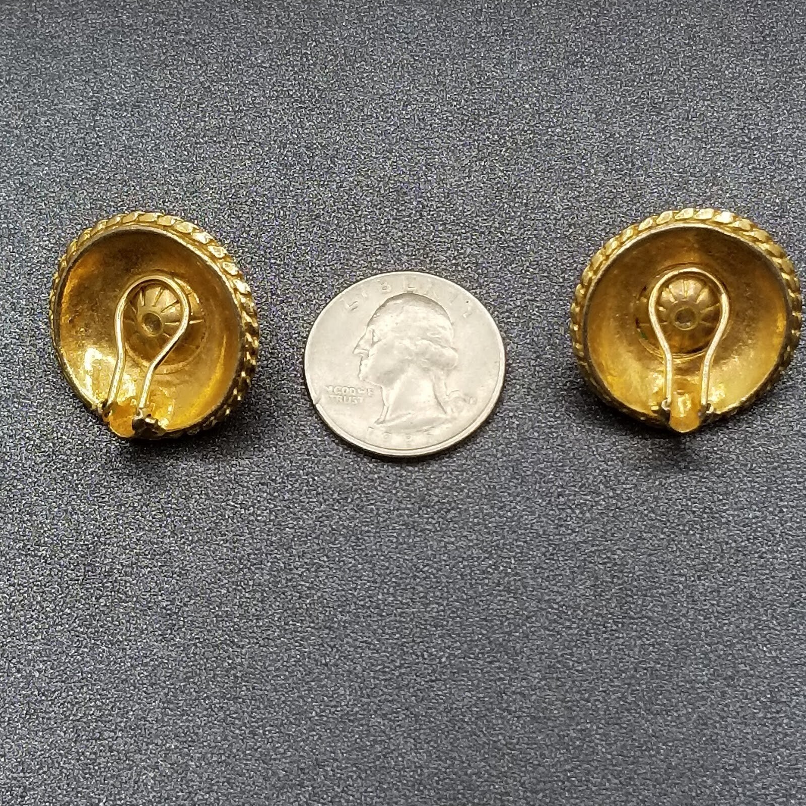 Vintage Clip On Earrings Gold tone Rhinestone Rope Stud 1 1/8"