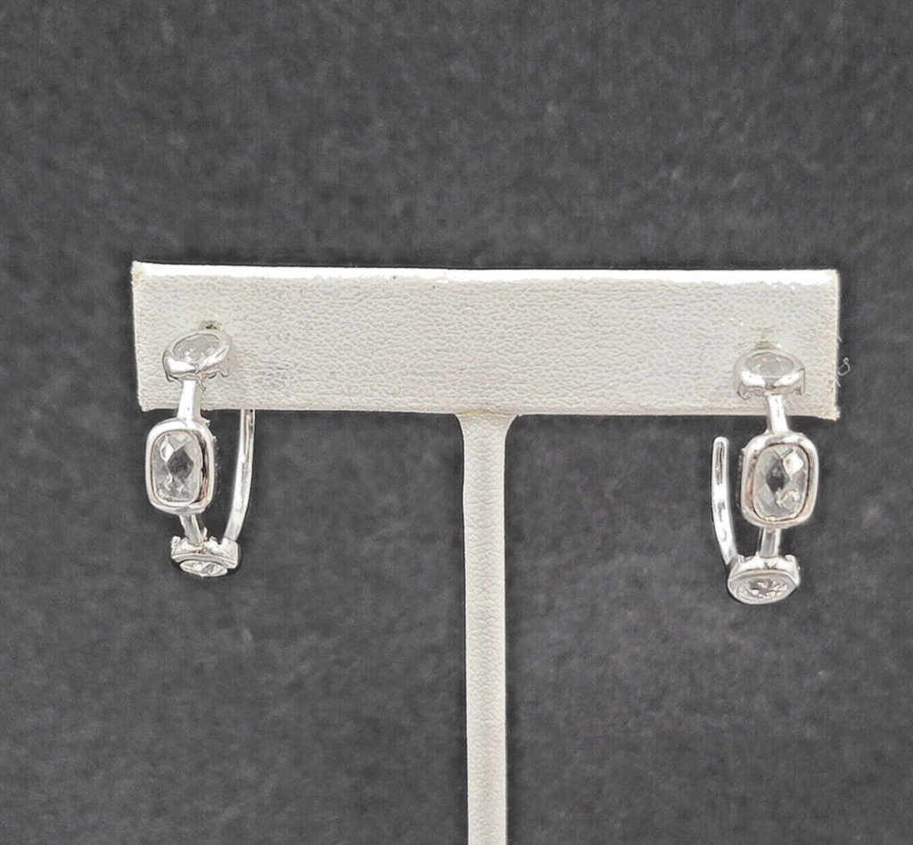 Pierced Earrings Silver Plated Crystal Hoops Dangle 1"