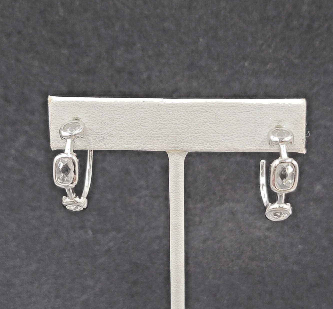 Pierced Earrings Silver Plated Crystal Hoops Dangle 1"