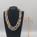 Vintage Mesh Loop Statement Necklace Earrings Set Gold and Silver tones 18"