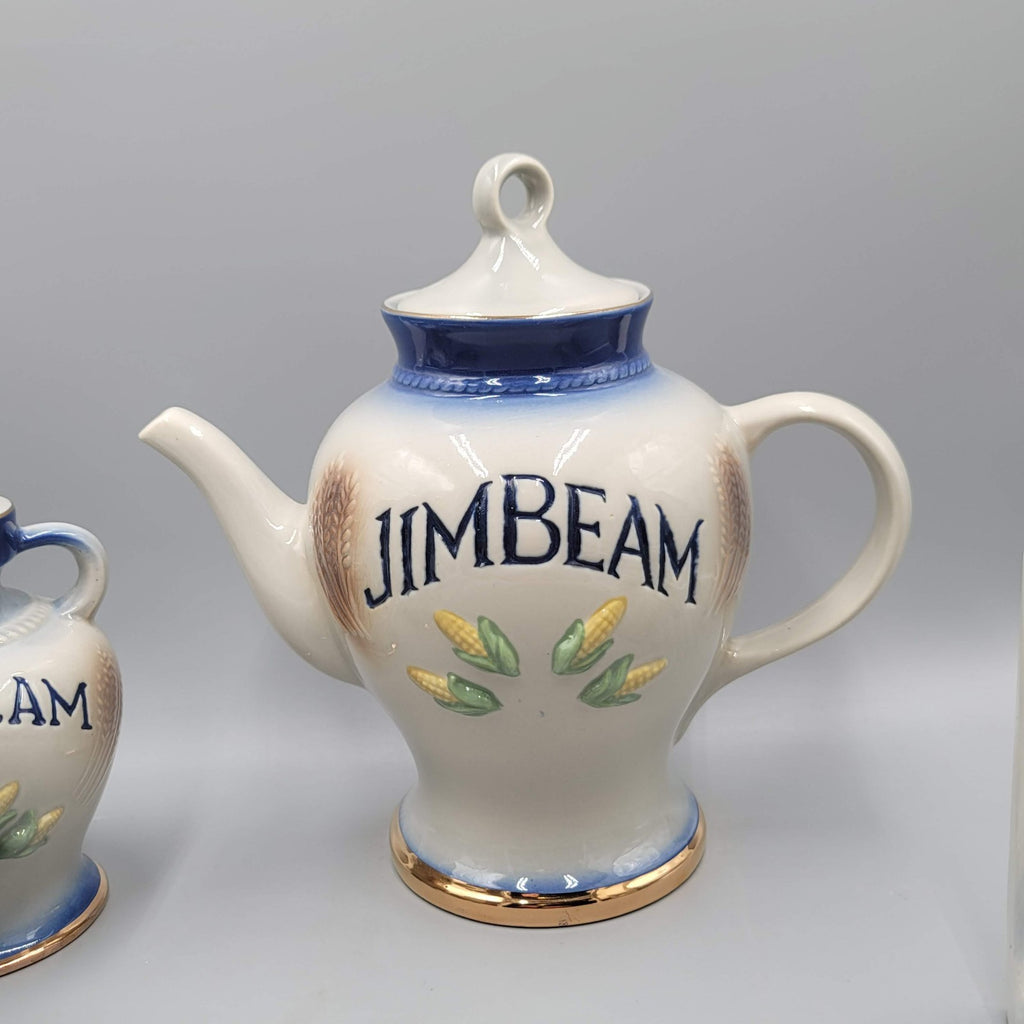Jim Beam Tea Pot Napkin Holder and  2 Vases Corn Blue Set