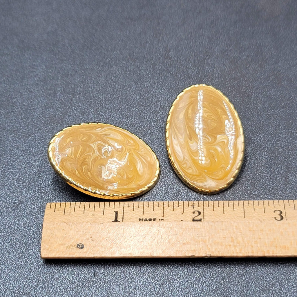 Vintage Pierced Earrings Gold tone Peach Enamel Swirl Large Oval Drop 1.5"