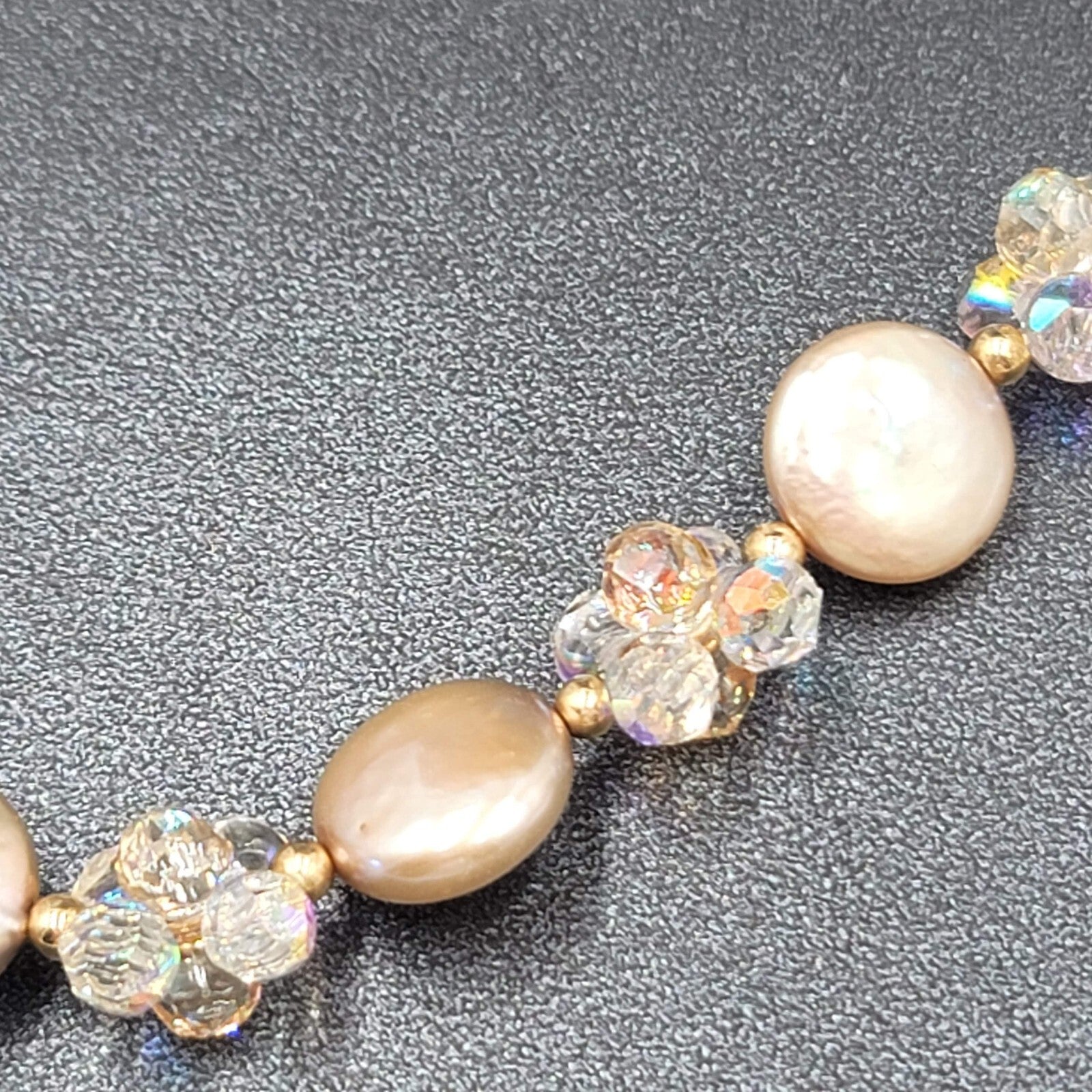 Pearl and Crystal Bead Necklace Pierced Earring Set