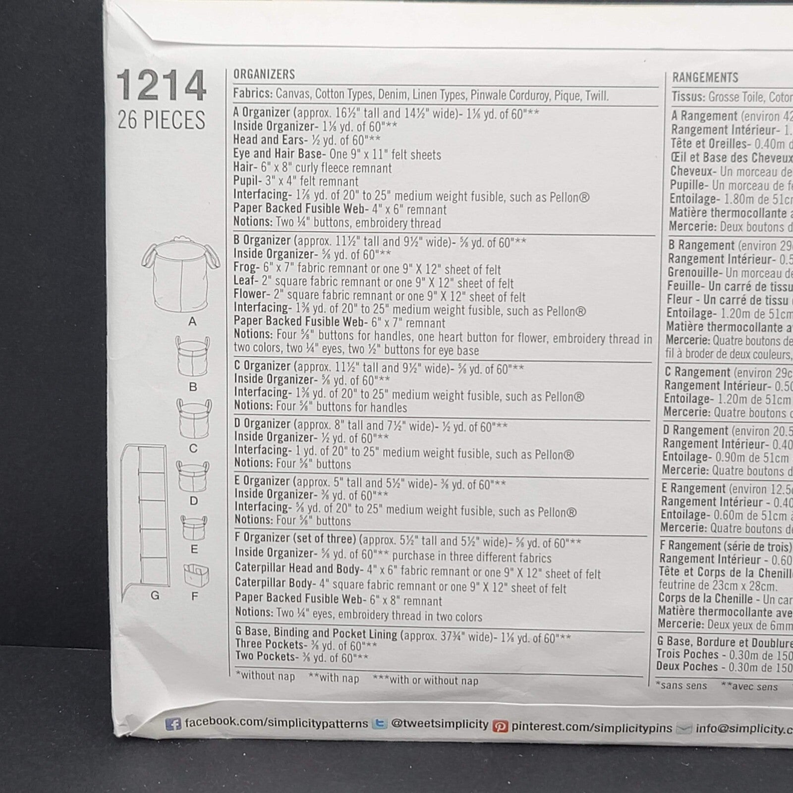 Simplicity 1214 Organizers Sewing Pattern Uncut