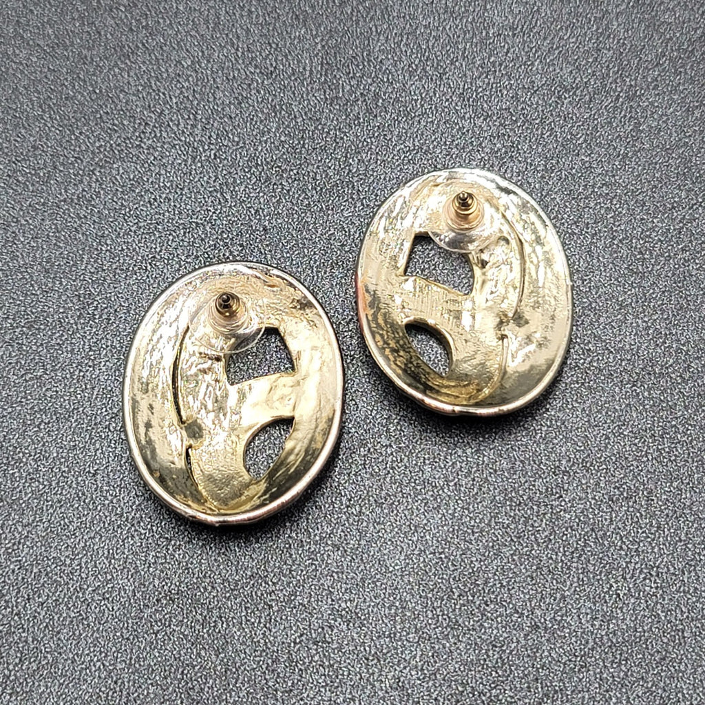 Vintage Pierced Earrings Purple Teal Blue Swirl Enamel Gold tone Drop 1.5"