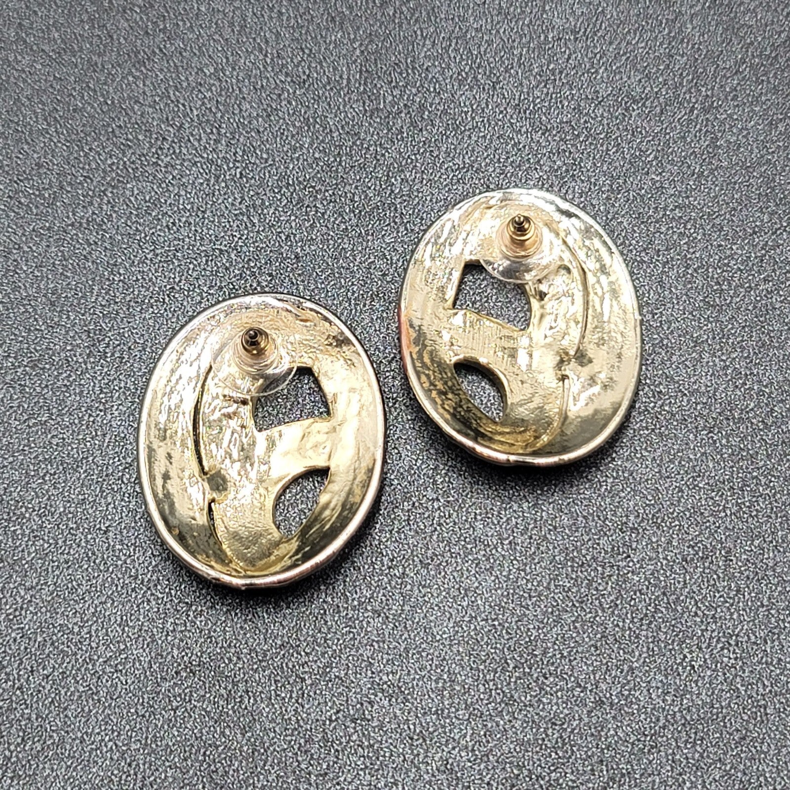 Vintage Pierced Earrings Purple Teal Blue Swirl Enamel Gold tone Drop 1.5"