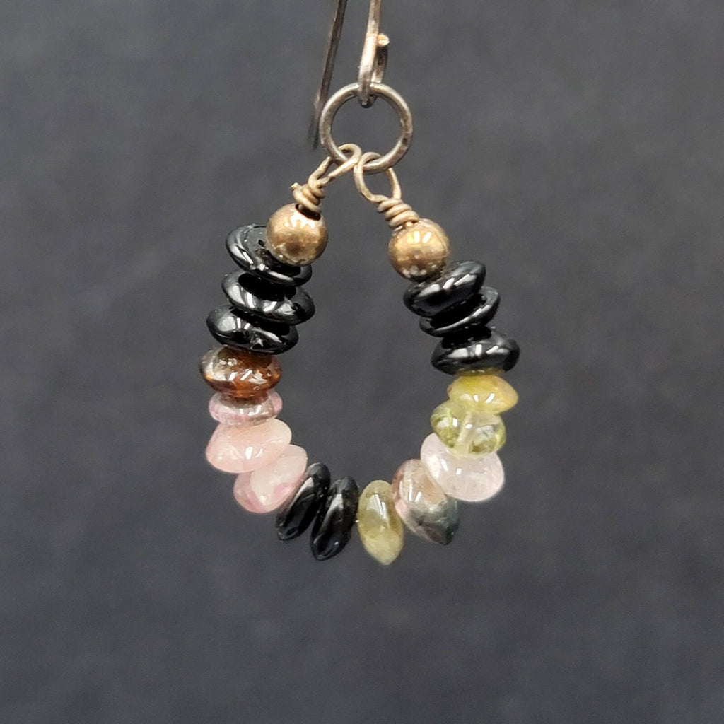Pierced Earrings Tiny Semi Precious Gemstone Beads Dangle Loop 3/4"