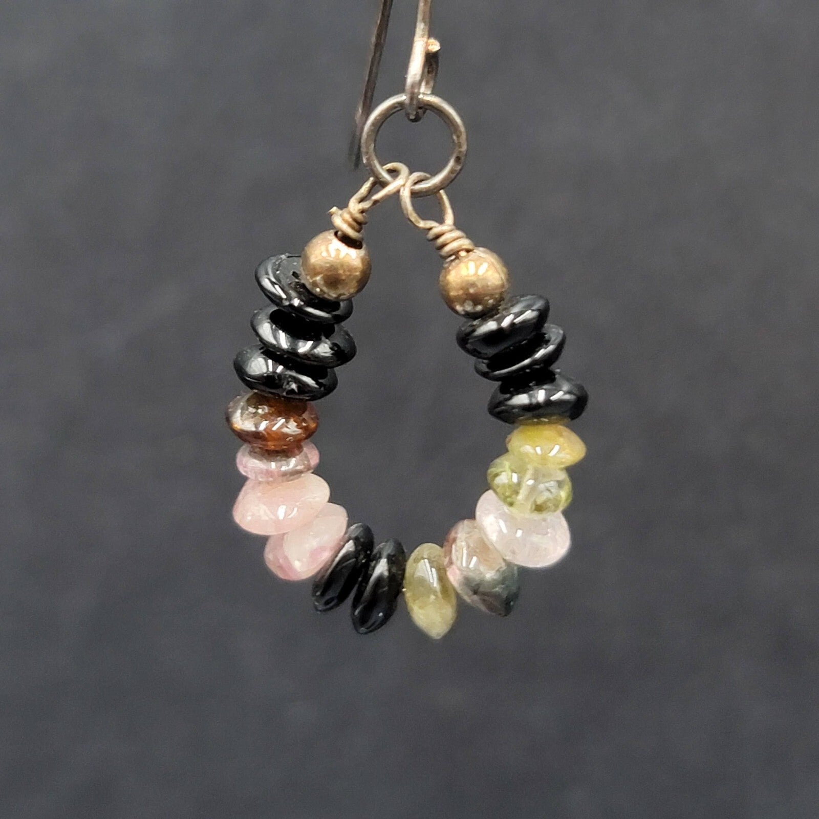 Pierced Earrings Tiny Semi Precious Gemstone Beads Dangle Loop 3/4"