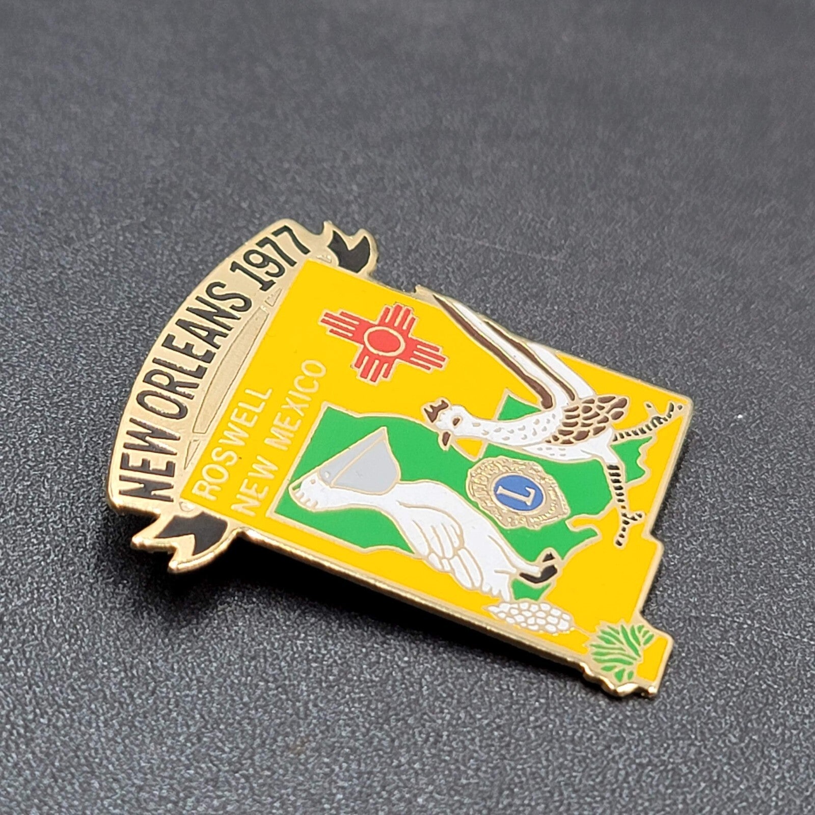 Vintage 1977 Lions Club Roswell New Mexico Lapel Pin New Orleans Enamel 1.75"