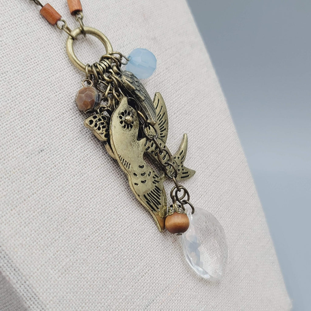 Charm Pendant Necklace Bronze tone Long Chain 28"