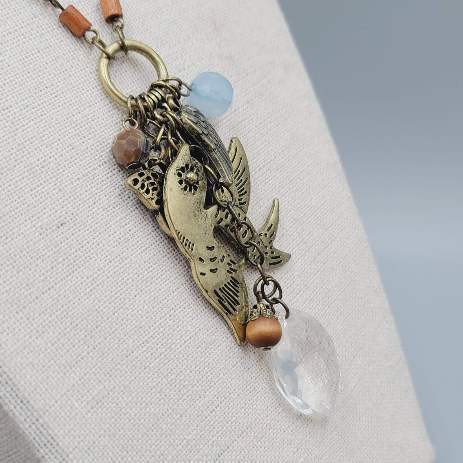 Charm Pendant Necklace Bronze tone Long Chain 28"