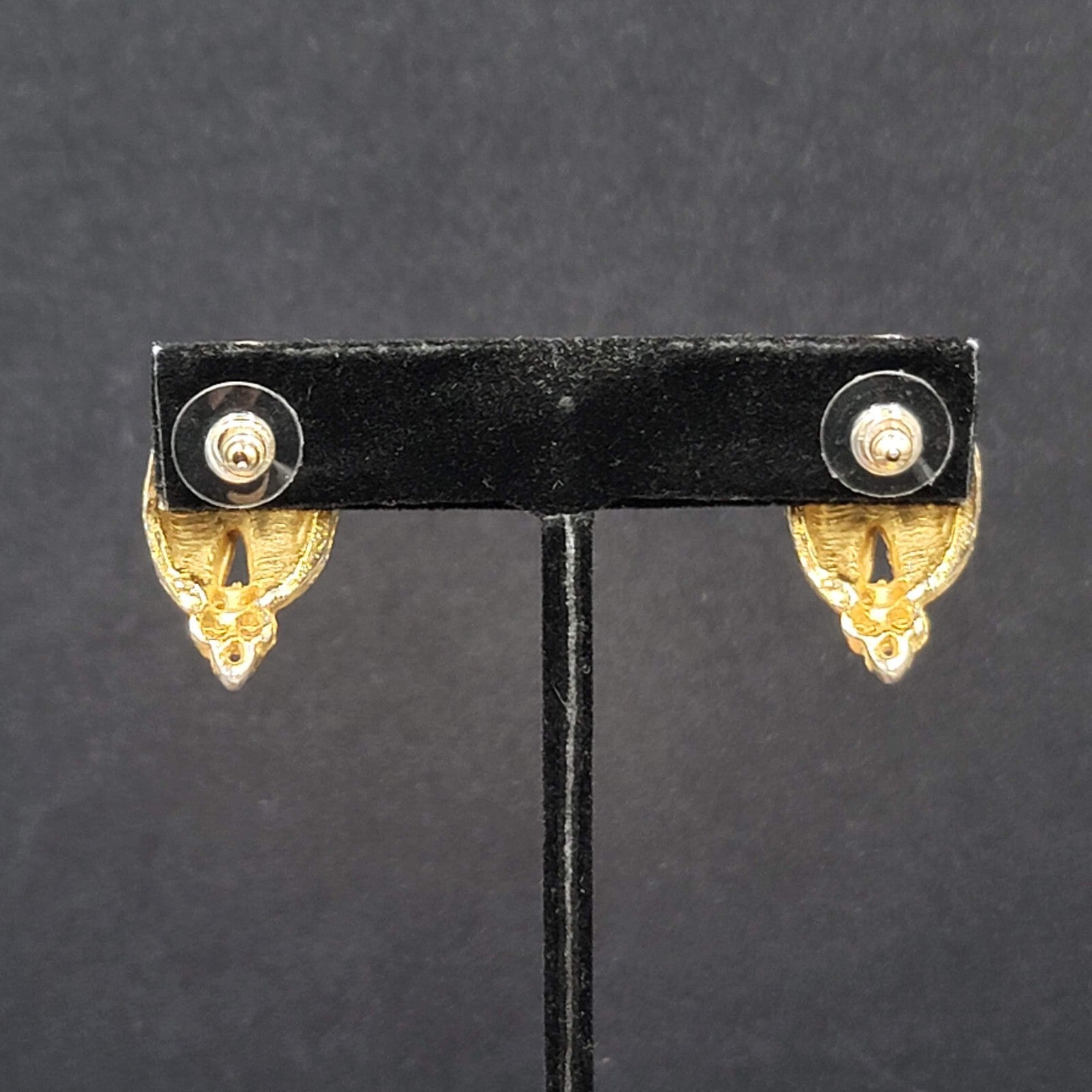 Vintage Pierced Earrings Gold tone Red Enamel Drop 1"