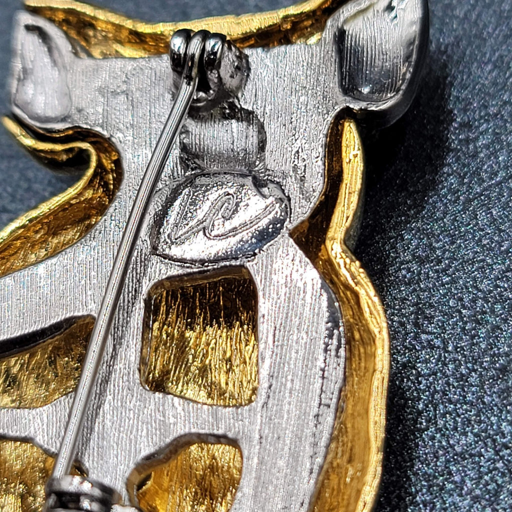 LC Brooch Liz Claiborne PIG Silver and tone Signed Pin 2"