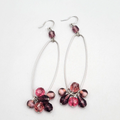 Purple Bead Long Hoop Pierced Earrings Silver tone Dangle 2.25"