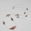 Station Artisan Necklace Multi Stone Bead Silver tone 30"