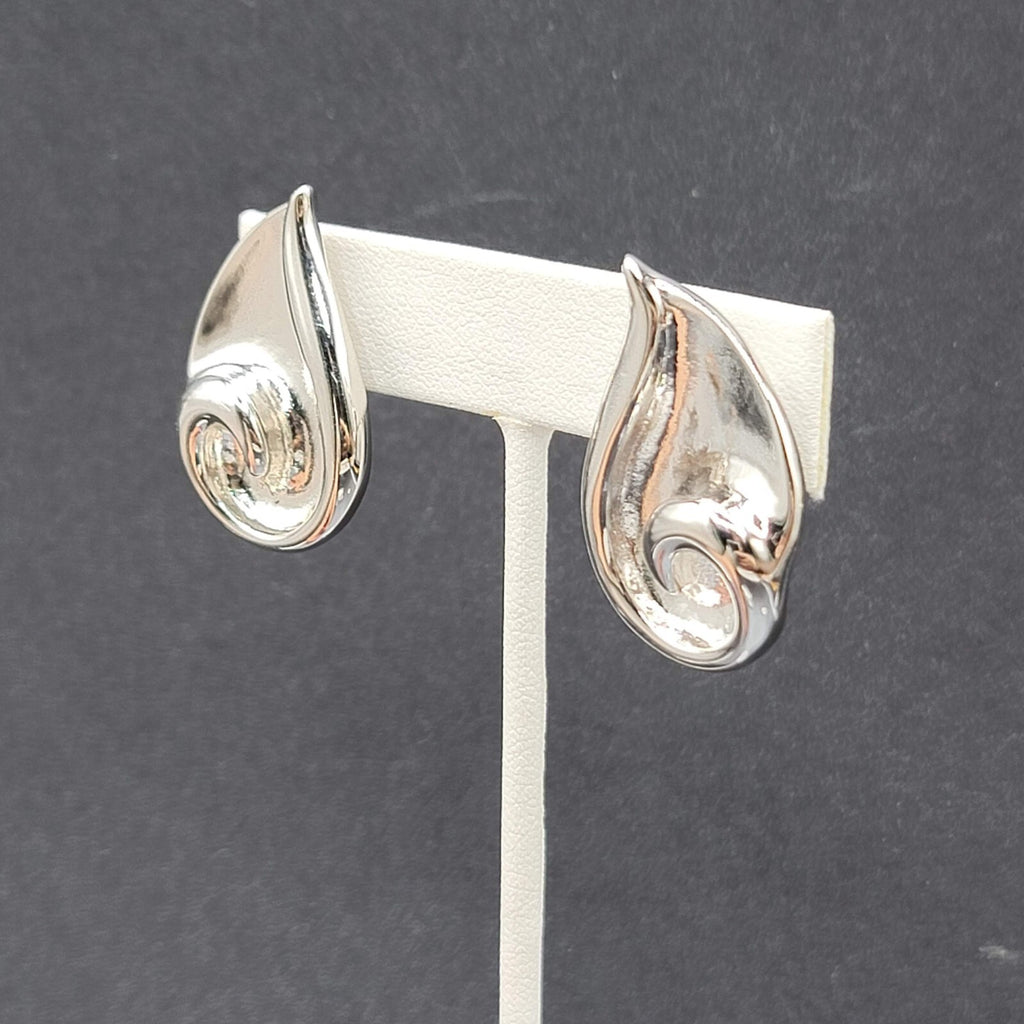 Pierced Earrings Polished Silver Plated Statement  Swirl 1.25"