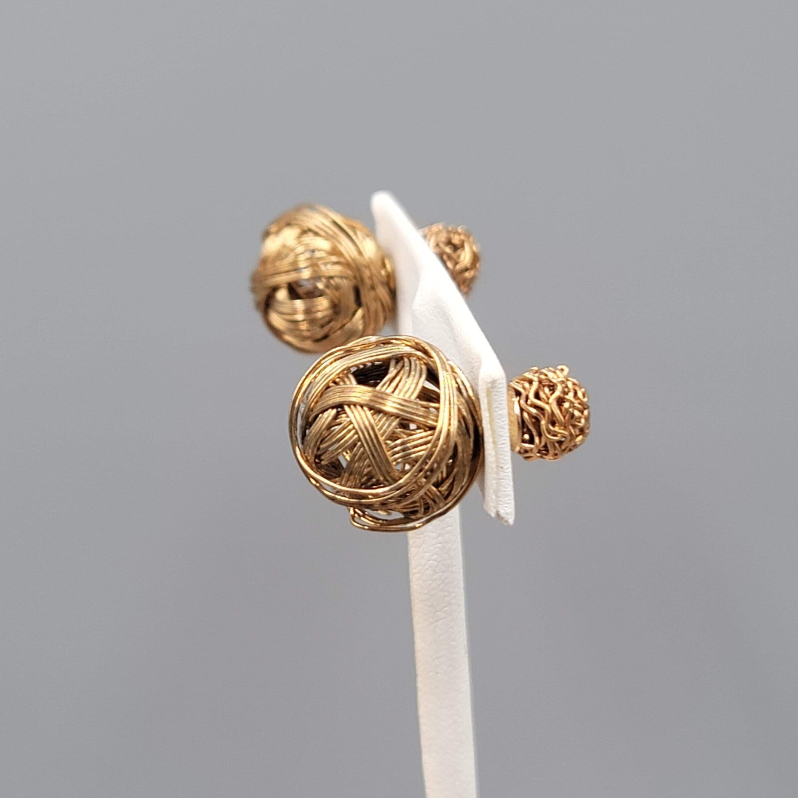 Double Reversible Pierced Earrings Gold tone Wire Studs 3/4"