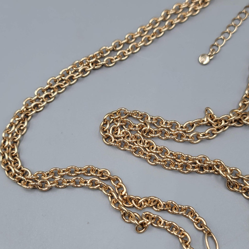 Long Double Chain Necklace Filigree Gold tone 38"-40"