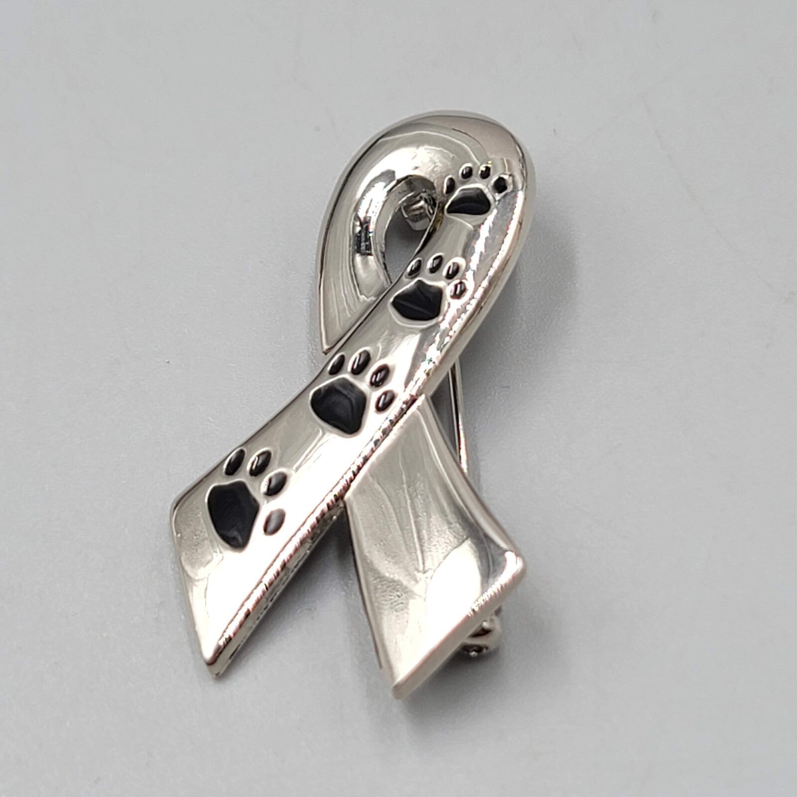 Animal Rescue Ribbon Pin Paw Prints Until They All Have a Home Silver tone  1.5"