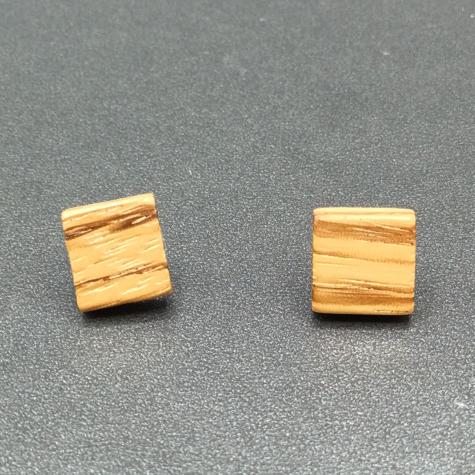 Vintage Pierced Earrings Wooden Square Block Studs  1/2"