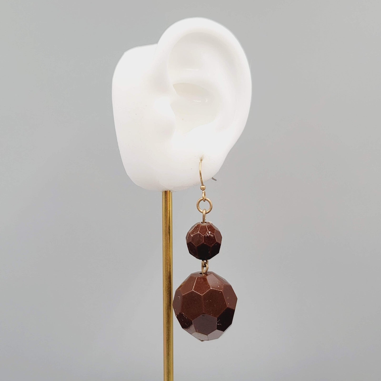 Simply Vera Pierced Earrings Bronzetone Brown Plastic Bead Dangle Statement 2.25