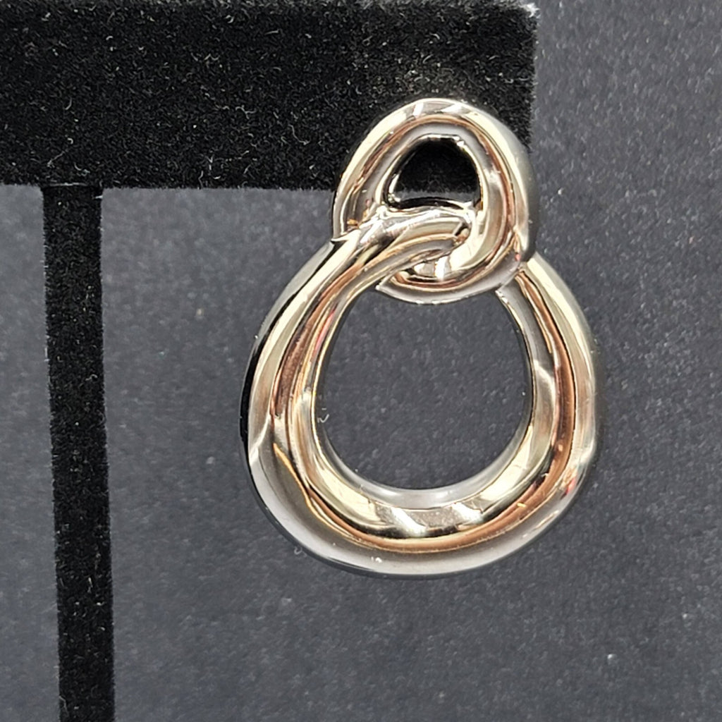 Pierced Earrings High Polish Silver tone Double Loop Drop 1 3/8"