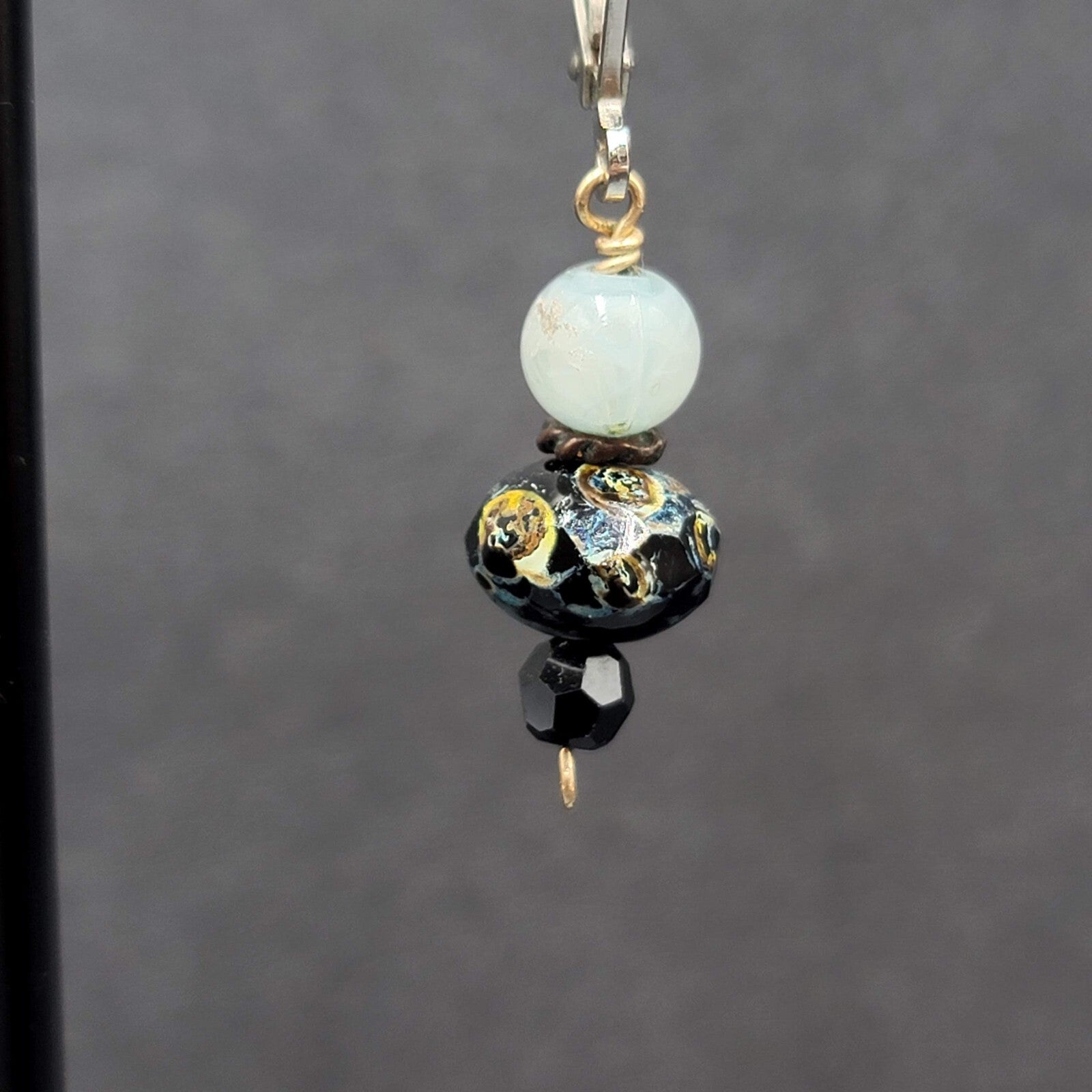 Pierced Earrings Silver tone Blue Stone Bead Dangle 3/4"