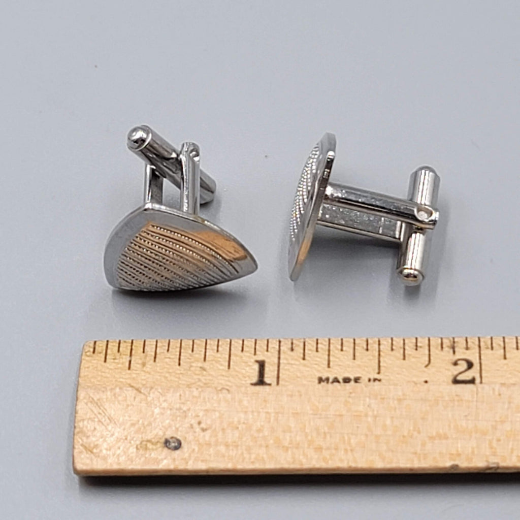 Vintage Silver tone Mens Cufflinks Etched Triangle Mens Estate Jewelry 3/4"
