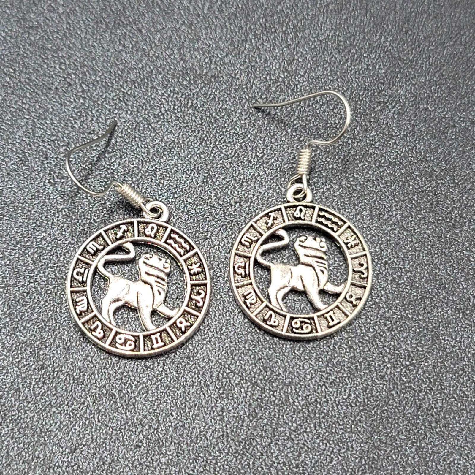Zodiac Pierced Earrings Silver tone Dangle 7/8"
