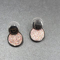 Pierced Earrings Black Metal Pink Glitter Drop Circles 3/4"