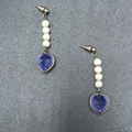 Vintage Pierced Earrings Purple Acrylic Heart Beaded Dangle 2"