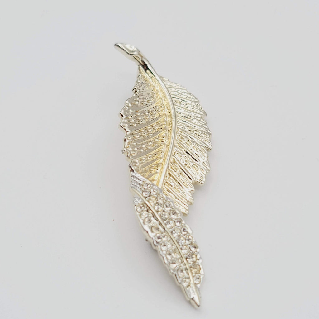Vintage Sarah Cov Feather Rhinestone Brooch Light Gold tone 3 in
