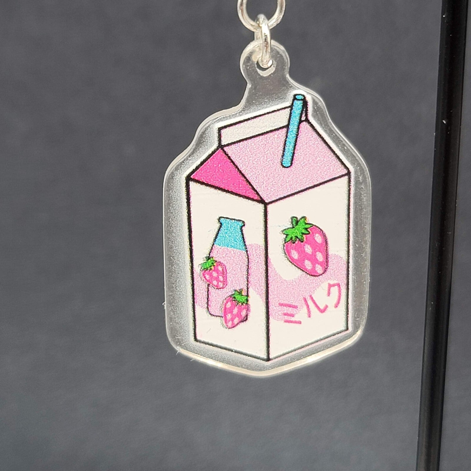 Strawberry Milk Pierced Earrings Acrylic Dangle Silver tone Hooks 1.5"
