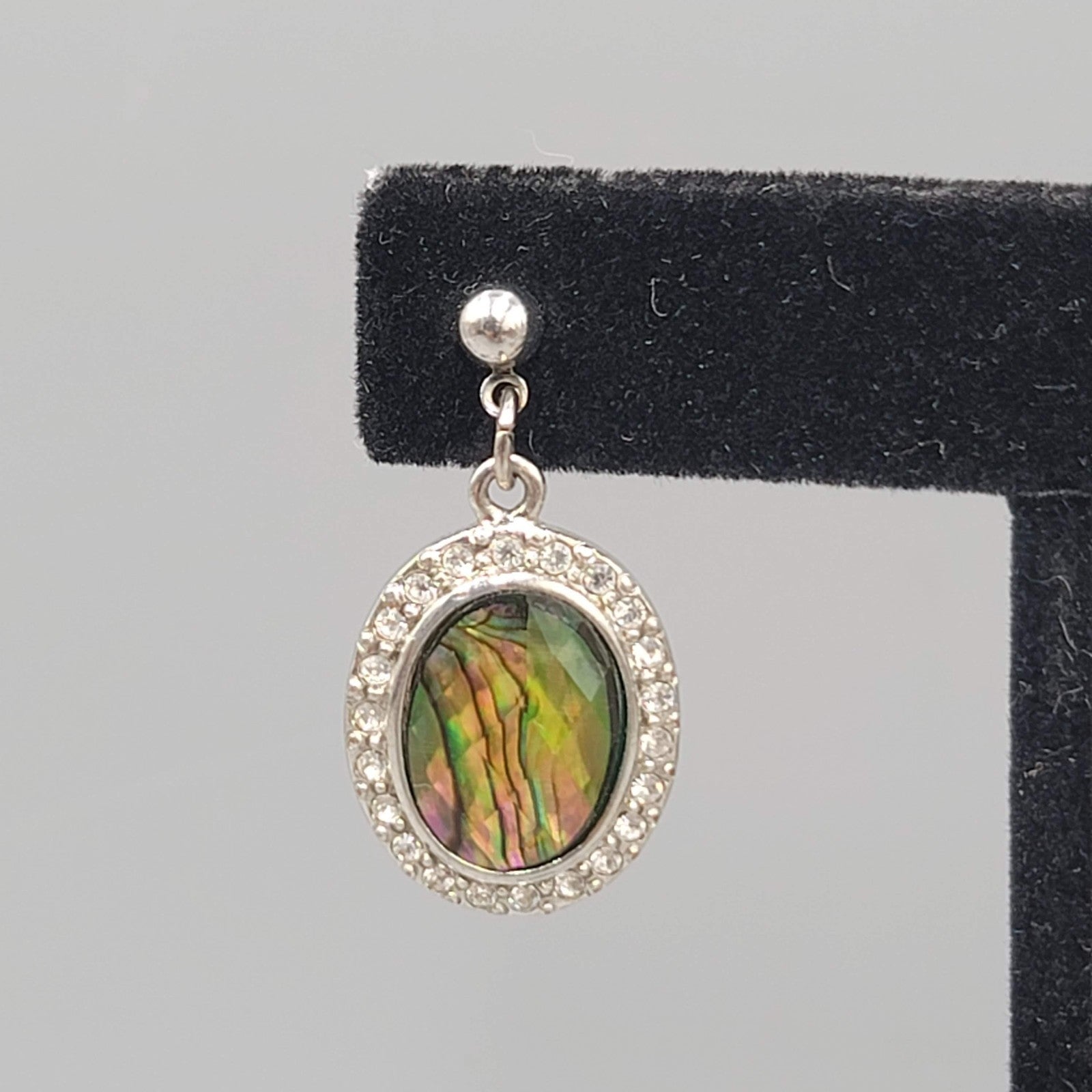 Faux Abalone Oval Pierced Earrings Silver tone Dangle  1 in