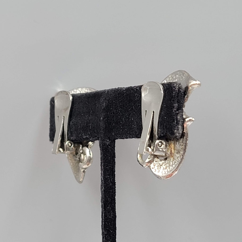 Vintage Clip on Earrings Silver tone Double Drop 1.25"