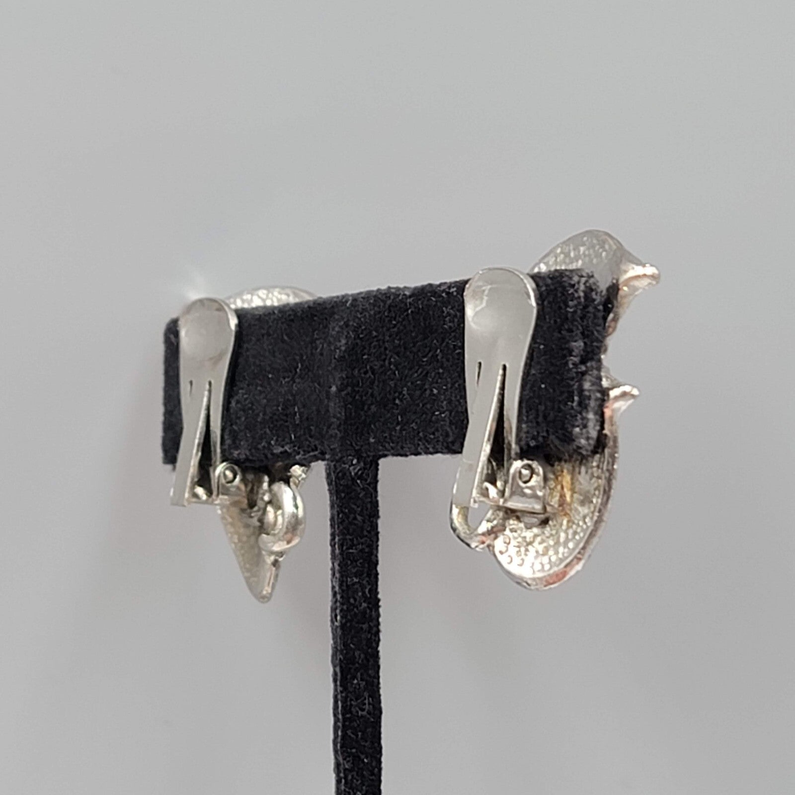 Vintage Clip on Earrings Silver tone Double Drop 1.25"