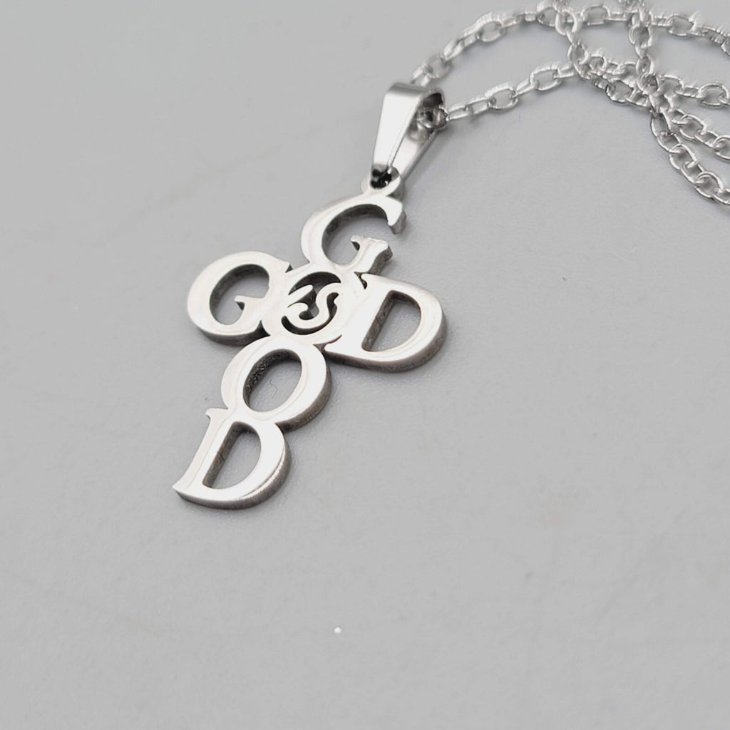 God is Good Cross Pendant Necklace Silver tone New Chain 18"+