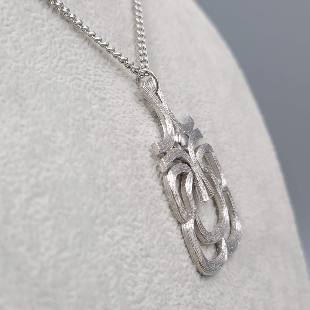 Vintage Avon Necklace Long Silver tone Geometric Pendant Statement 24 in