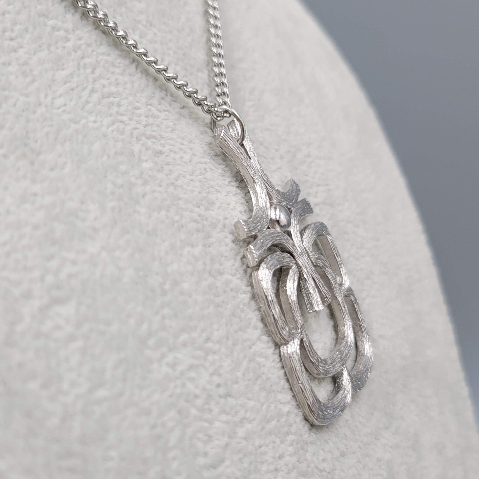 Vintage Avon Necklace Long Silver tone Geometric Pendant Statement 24 in