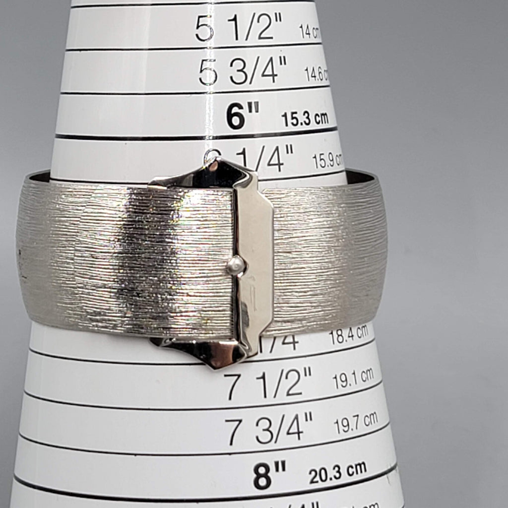 Vintage Buckle Bangle Bracelet Textured Silver tone 7 in