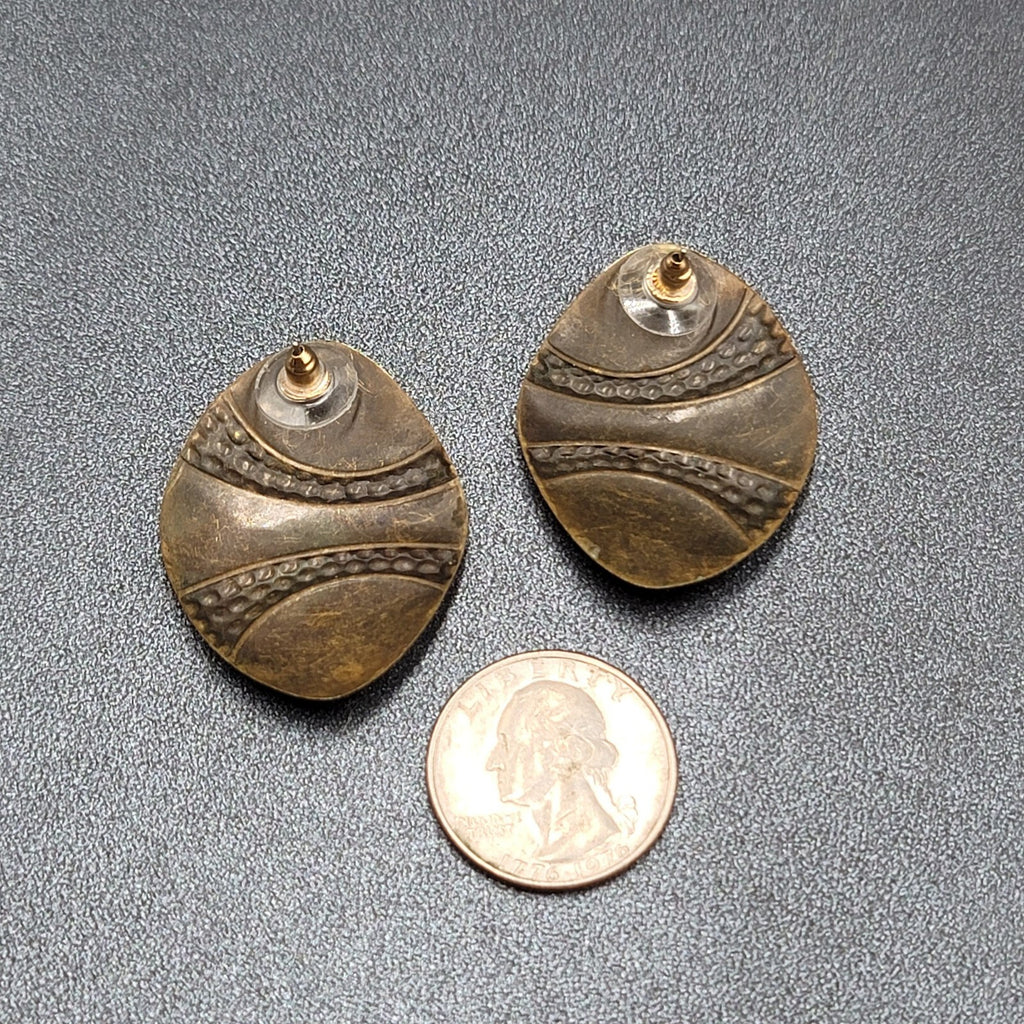 Vintage Pierced Earrings Mauve Pink Sage Green Enamel over Metal Drop 1.5"