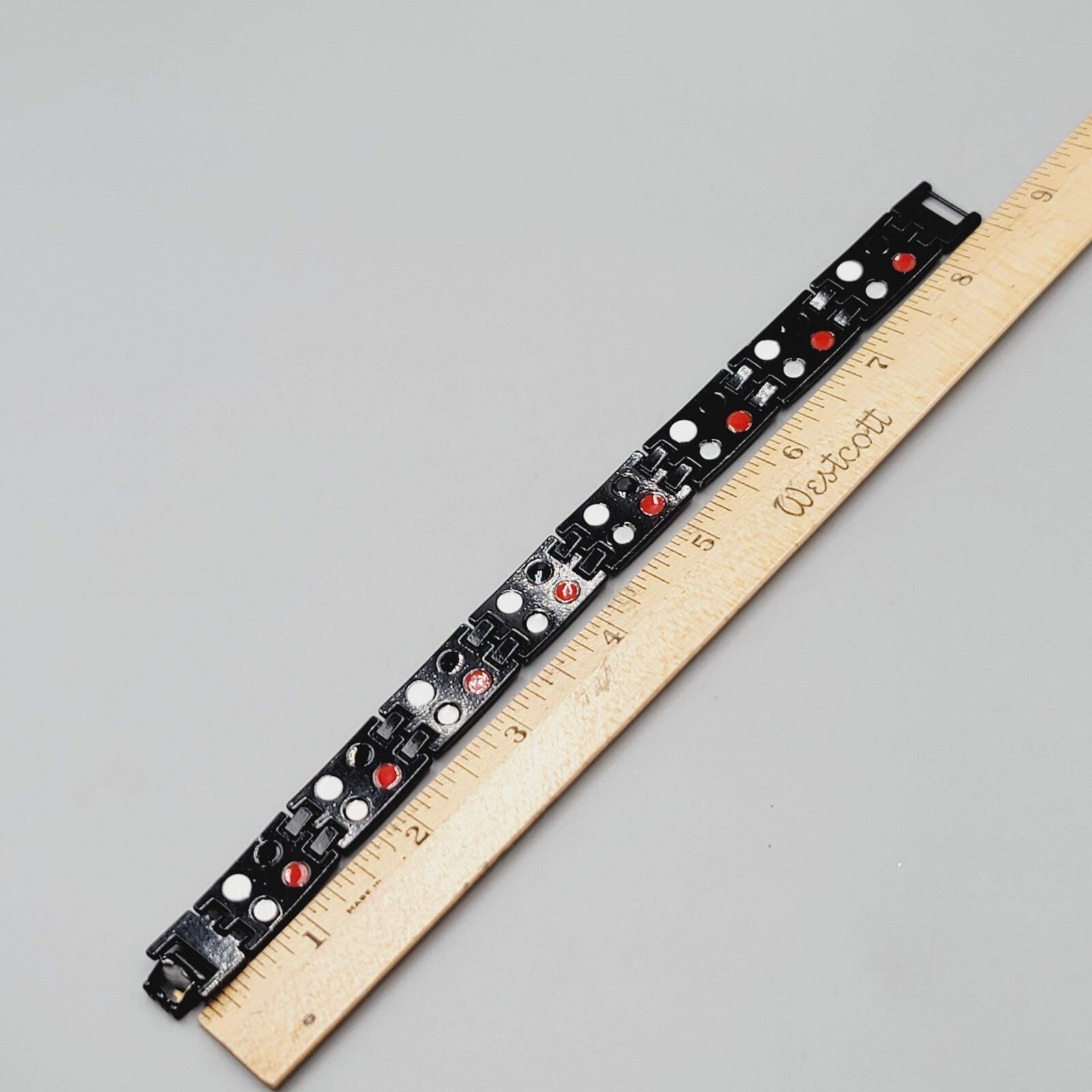 Mens Bracelet Black Metal Blue Accented Magnet on Inside 8 in