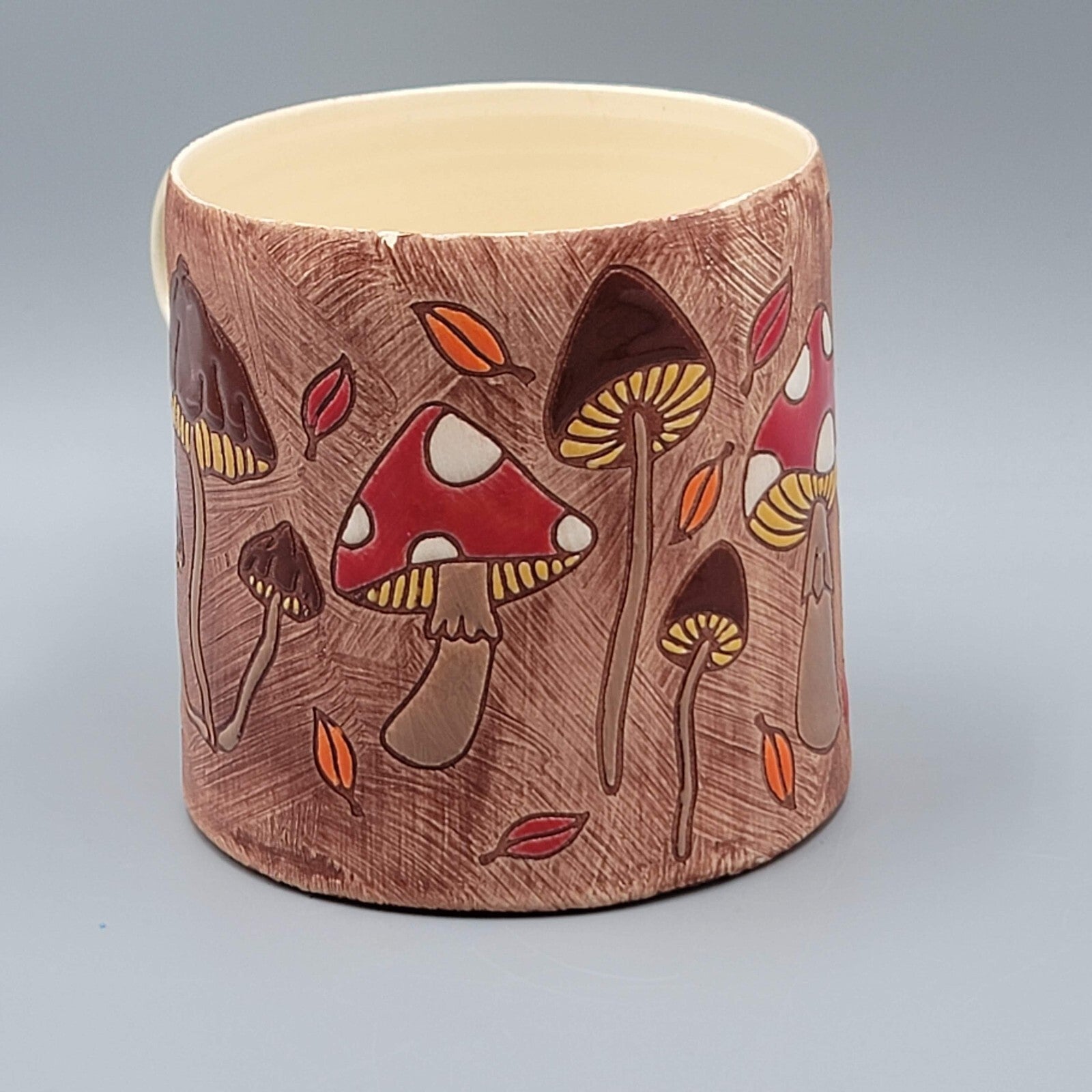 Vintage Handmade Mushroom Coffee Mug Pottery Hand Painted