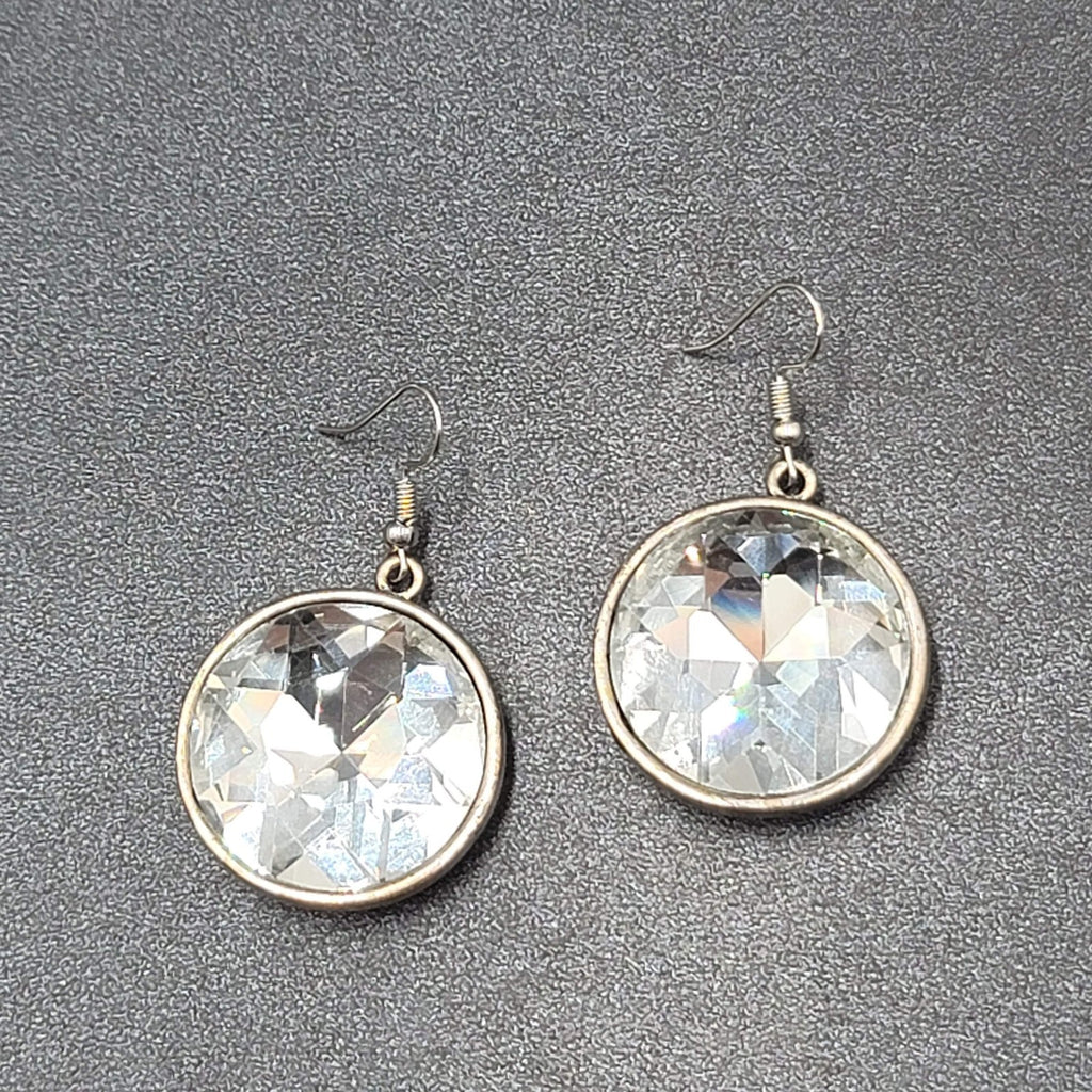Pierced Earrings Silver tone Faceted Glass Extra Sparkly Dangle 1.25"