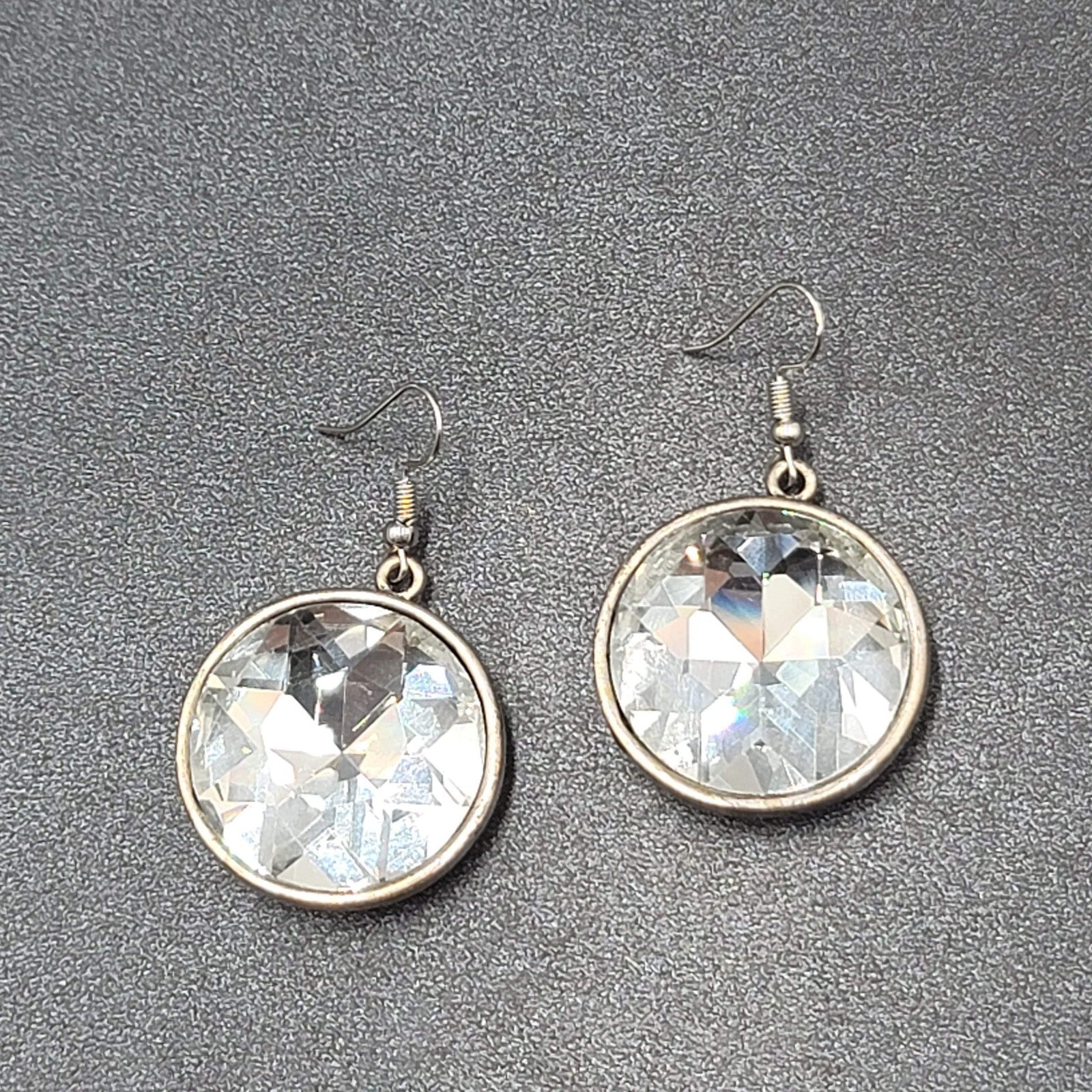 Pierced Earrings Silver tone Faceted Glass Extra Sparkly Dangle 1.25"