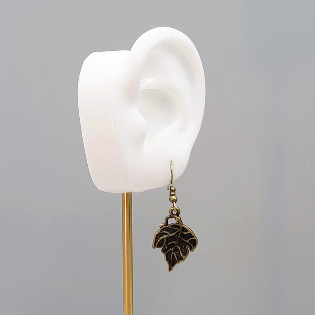 Autumn Leaf Embossed Pierced Earrings Bronze tone Dangle 1"