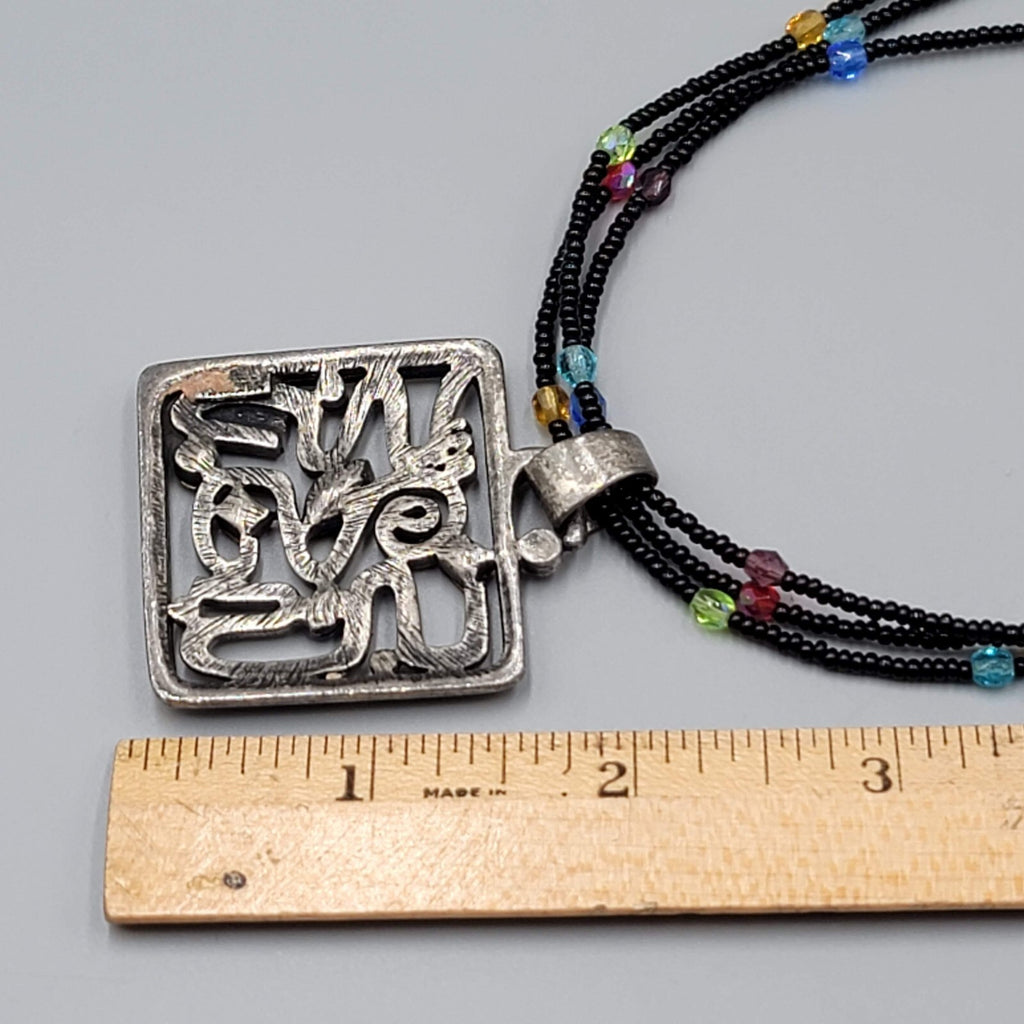 Chicos Necklace Multi color Rhinestones Black Seed Bead 16"