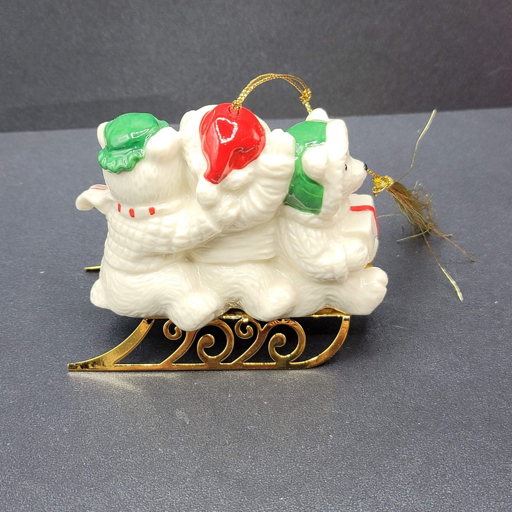 Mikasa Holiday Bear Sleigh Christmas Ornament w Box