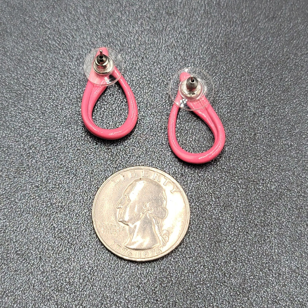 Vintage Pierced Earrings Hot Pink Open Teardrop Cute! 1"