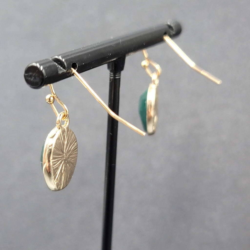 Pierced Earrings Gold tone Green Faceted Acrylic Dangle 1/2"